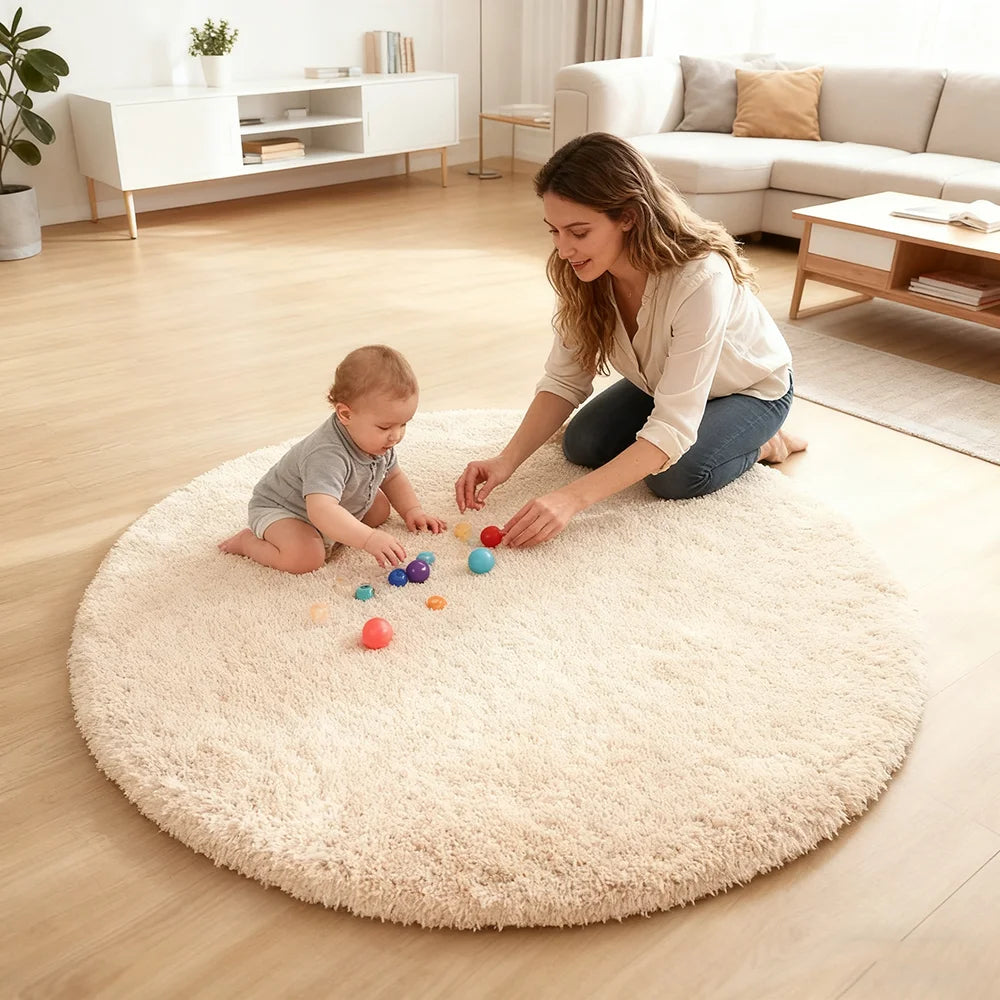 Tapis rond poils long